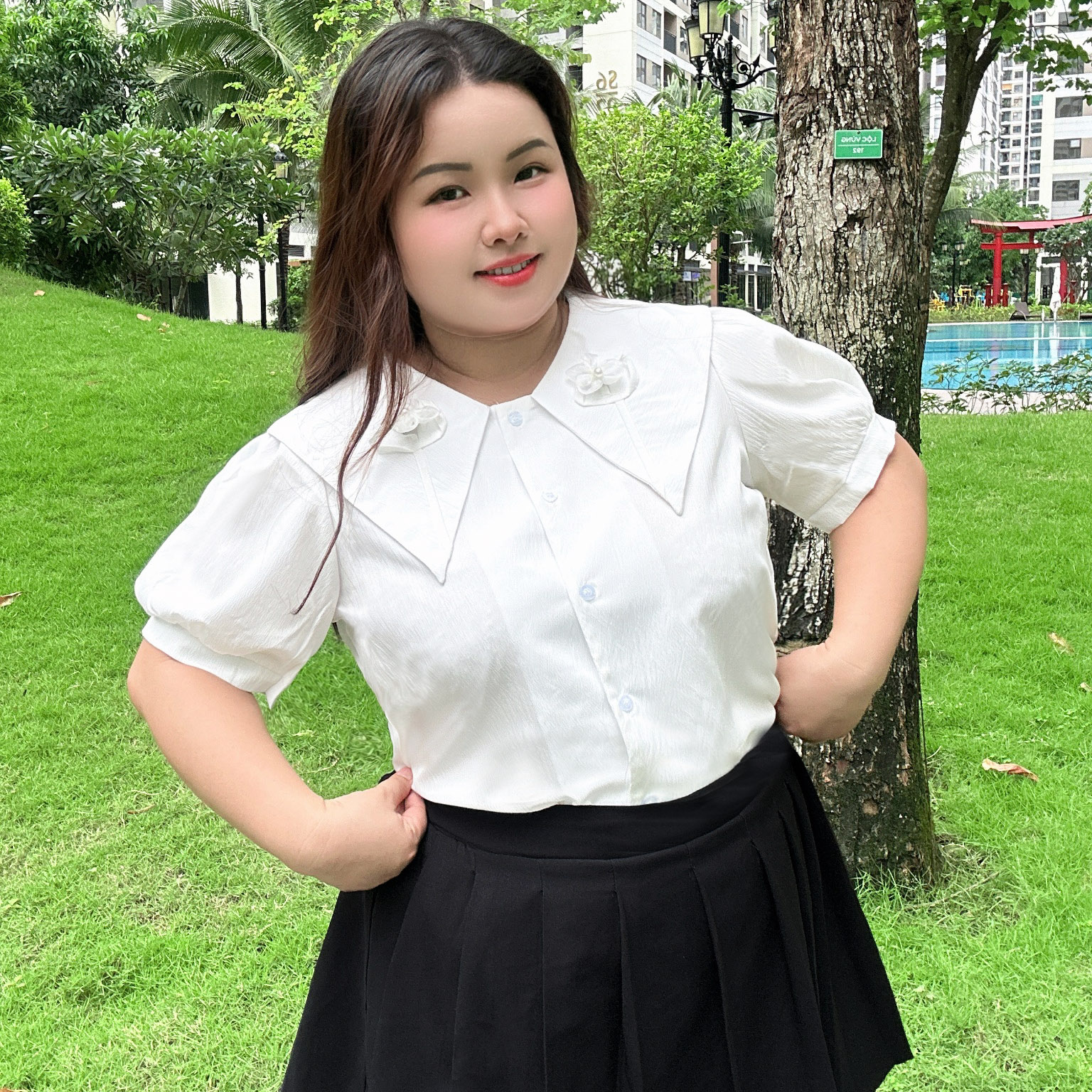 Áo sơ mi đính hoa nổi bigsize 60kg - 95kg phù hợp mặc đi học, đi làm, đi chơi