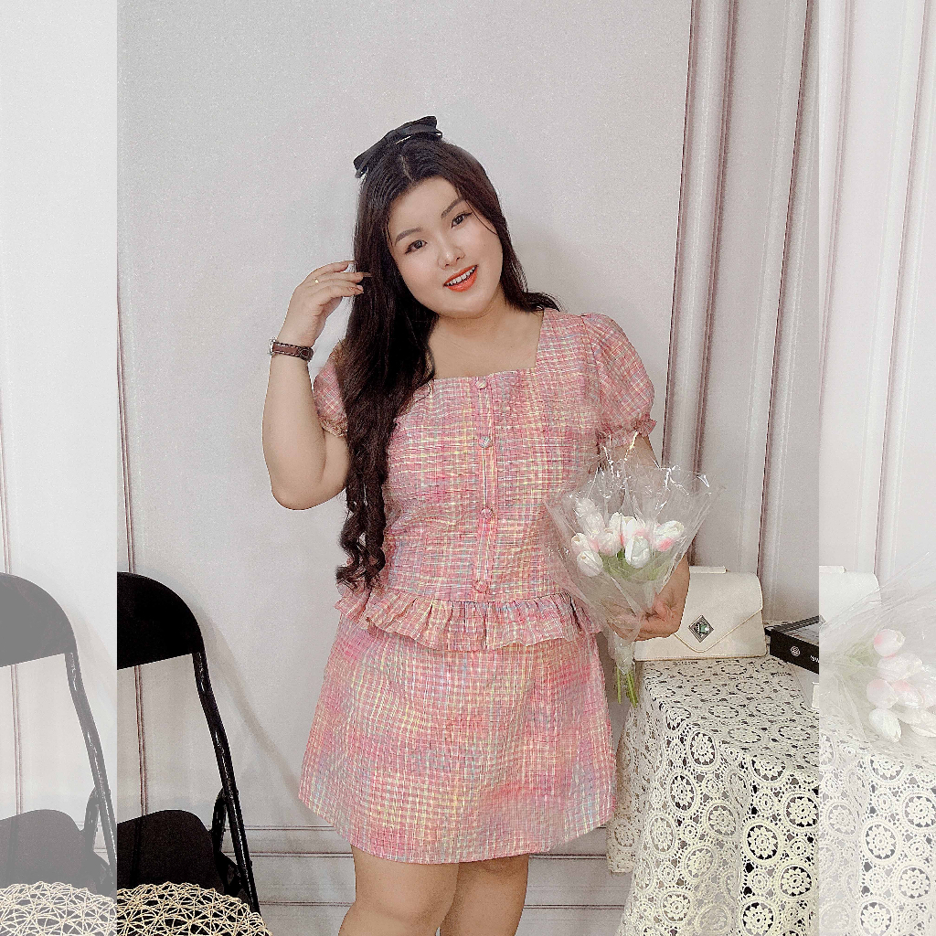 [MUA1TẶNG1] SÉT CARO HỒNG VÁY QUẦN BIGSIZE hình và video thật