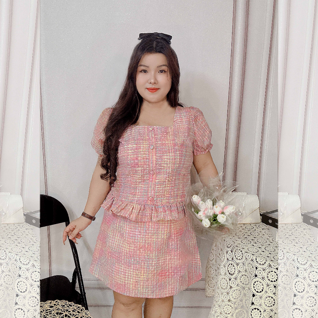 [MUA1TẶNG1] SÉT CARO HỒNG VÁY QUẦN BIGSIZE hình và video thật