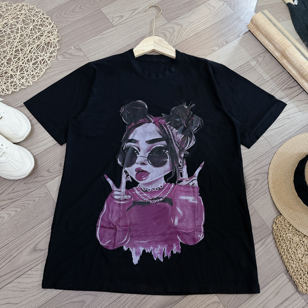 Áo thun phom rộng in hình cô gái bigsize 55kg - 95kg