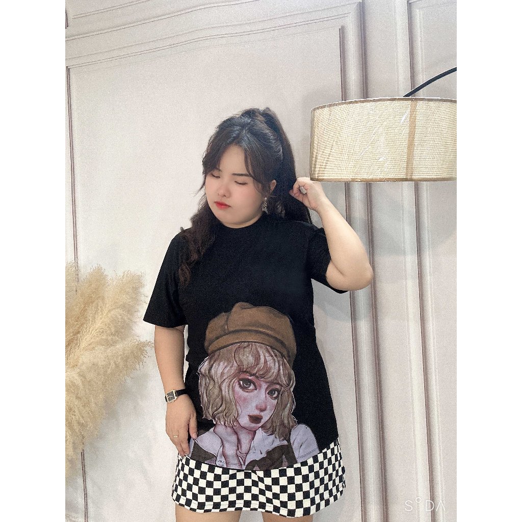 Áo thun phom rộng in hình cô gái bigsize 55kg - 95kg