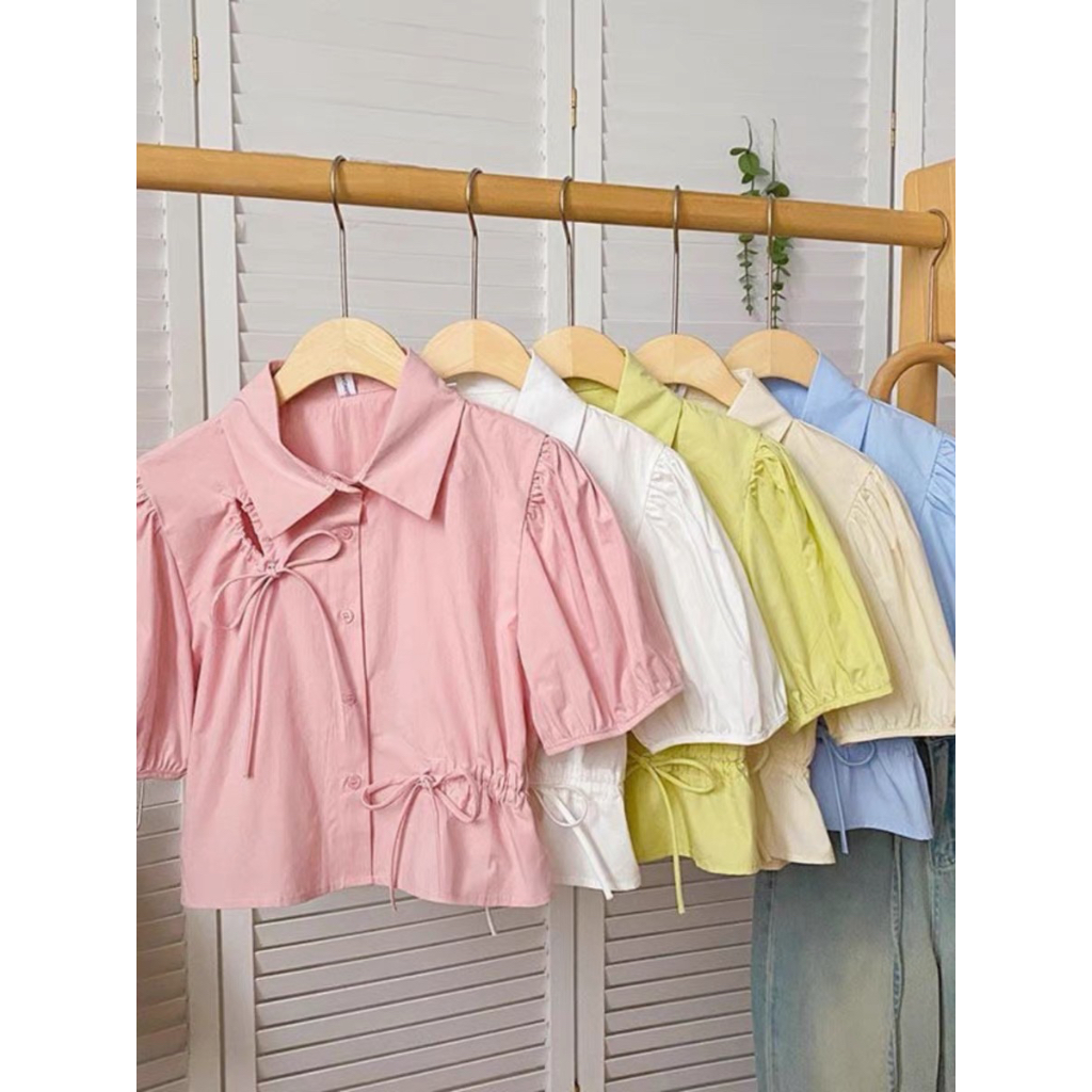 Áo sơ mi rút dây nơ bigsize sơ mi 60kg-90kg sơ mi bigsize dễ thương