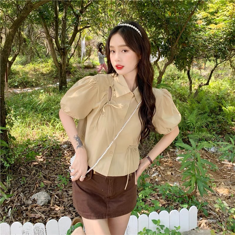 Áo sơ mi rút dây nơ bigsize sơ mi 60kg-90kg sơ mi bigsize dễ thương