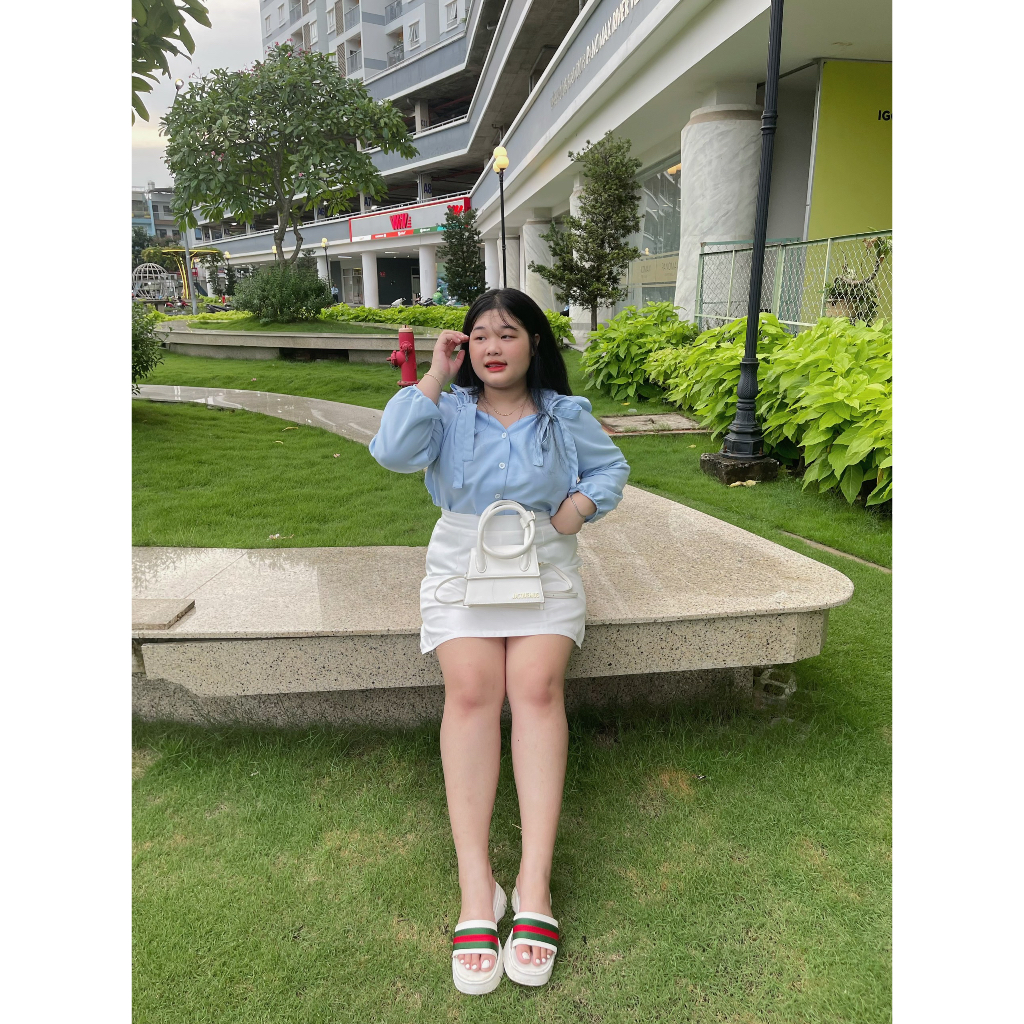 Áo sơ mi cột nơ vai bigsize 55Kg - 95kg áo sơ mi bigsize công sở áo sơ mi dễ thương