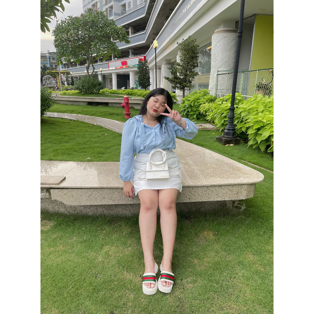 Áo sơ mi cột nơ vai bigsize 55Kg - 95kg áo sơ mi bigsize công sở áo sơ mi dễ thương
