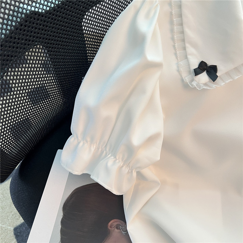 [MUA1TẶNG1] Sơ mi trắng nơ cổ bigsize 60kg - 100kg sơ mi trắng cách điệu dễ thương mặc đi học đi làm đi chơi