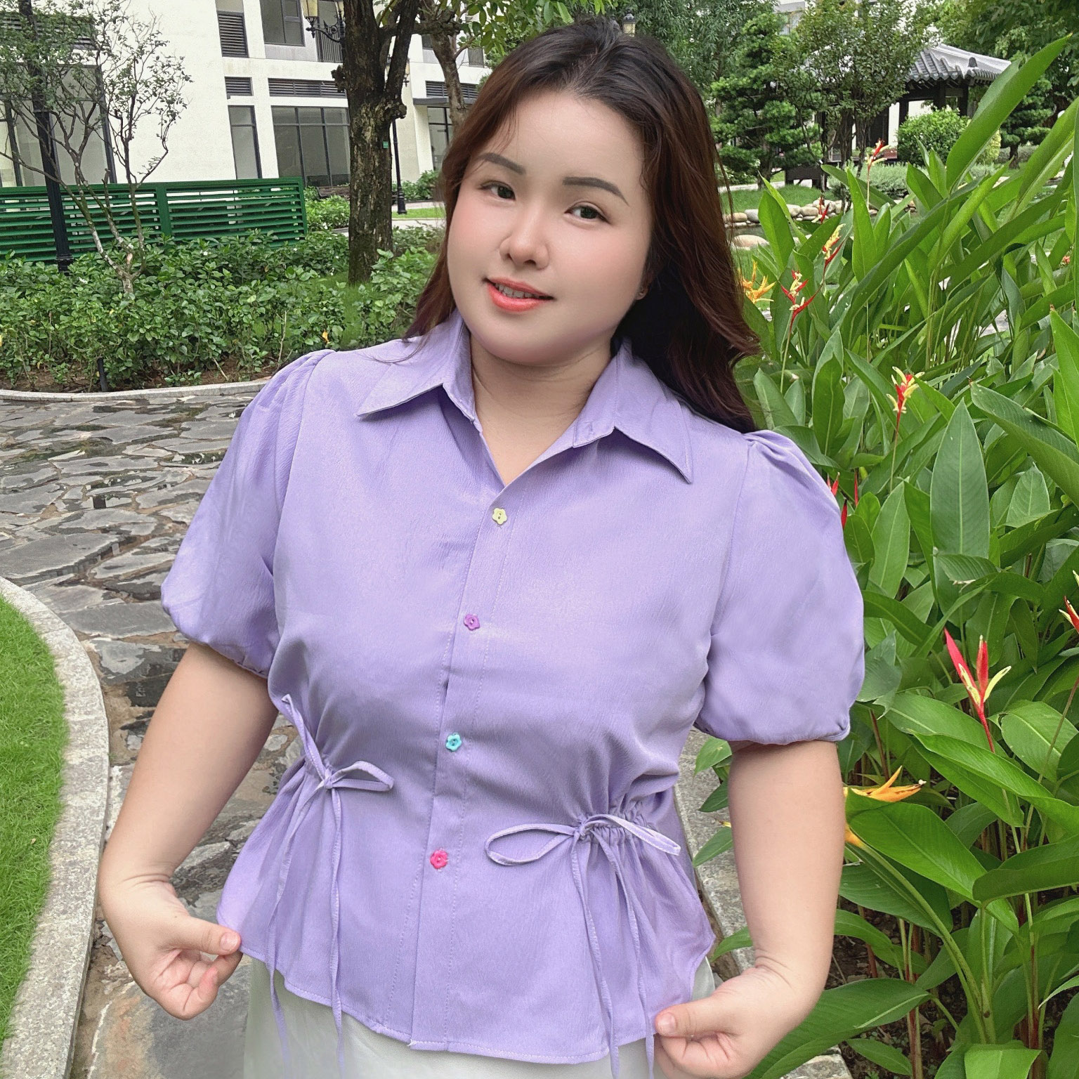 Áo sơ mi rút dây bigsize 60kg-95kg nút hoa nhiều màu