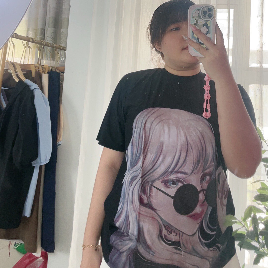 Áo thun phom rộng in hình cô gái bigsize 55kg - 95kg