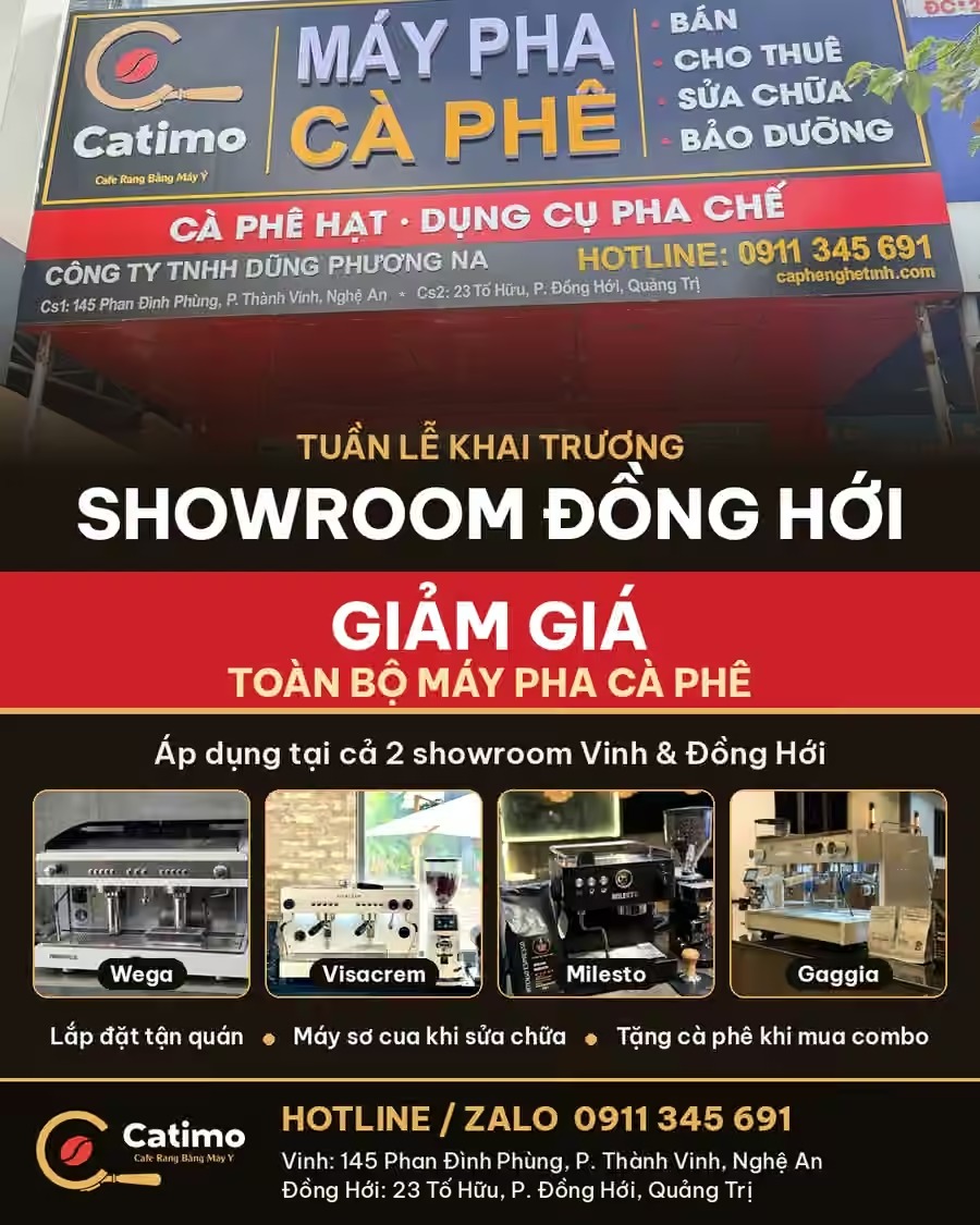 Khai trương showroom Catimo Đồng Hới – Giảm giá toàn bộ máy pha cà phê