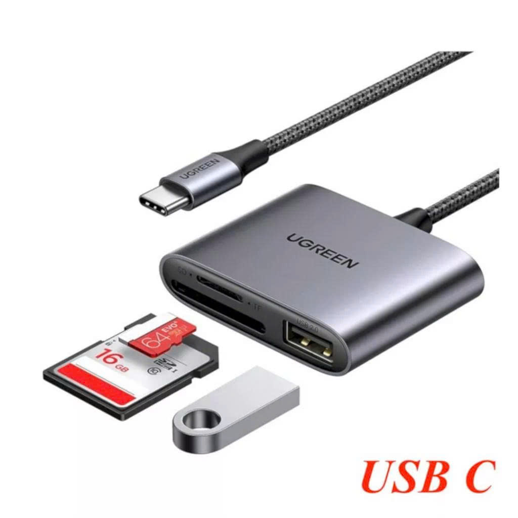 Ugreen Đầu đọc thẻ SD/TF kèm OTG USB Type C Ugreen CM387 80798 vỏ nhôm cao cấp