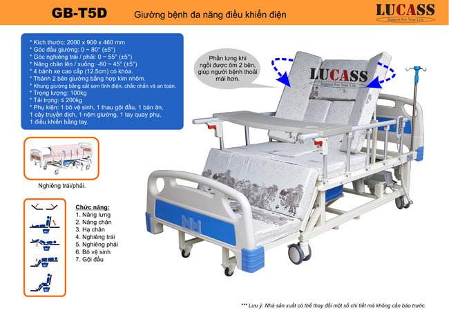 Giường Bệnh Nhân Điện Cơ 16 Chức Năng Lucass GB-T5E ( GB -T5D cũ)