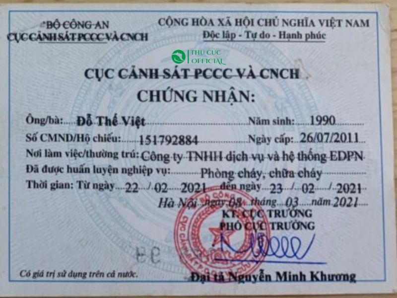 Giấy chứng nhận tiêu chuẩn PCCC