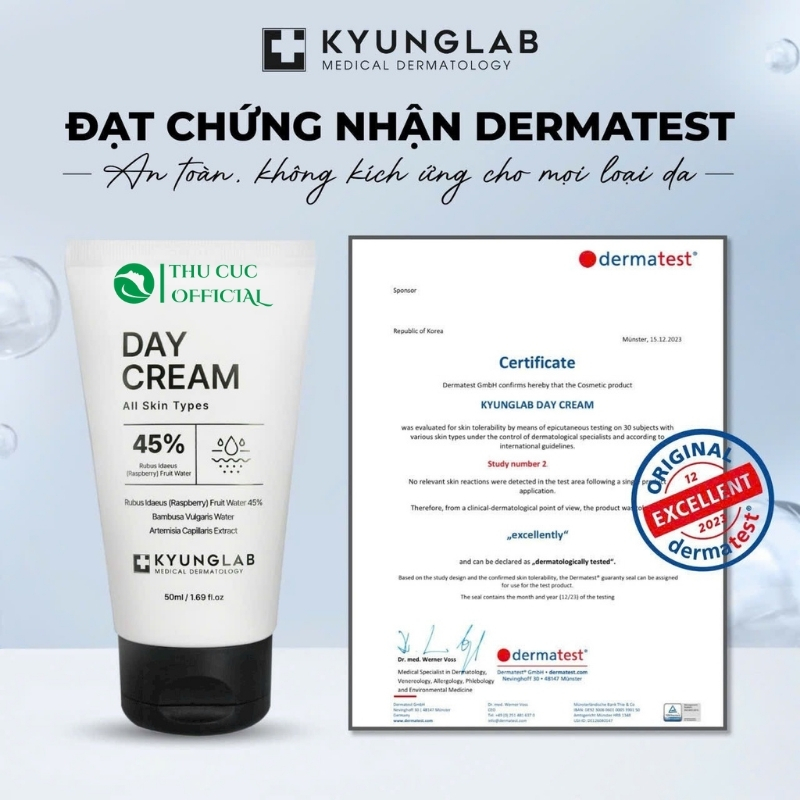 Chứng nhận kiểm định của kem dưỡng ngày Kyung Lab
