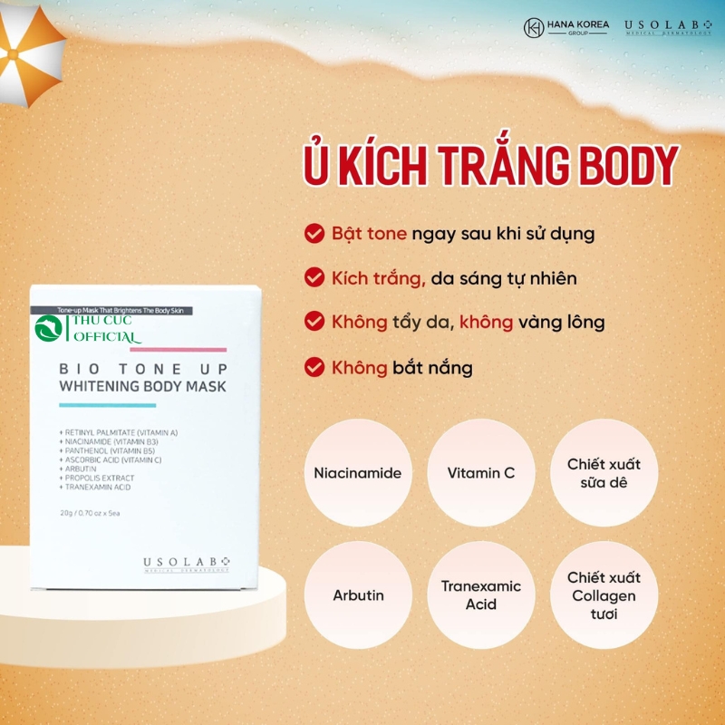 Công dụng của Usolab Bio Tone Up Whitening Body Mask