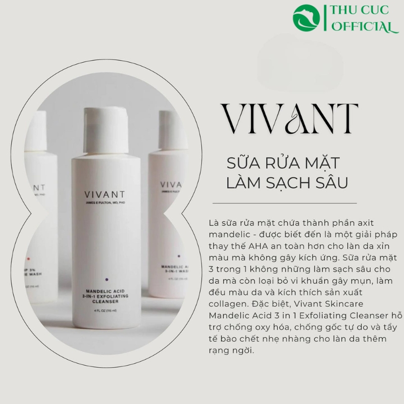 Sữa rửa mặt Vivant Mandelic Acid 3-in-1 Wash