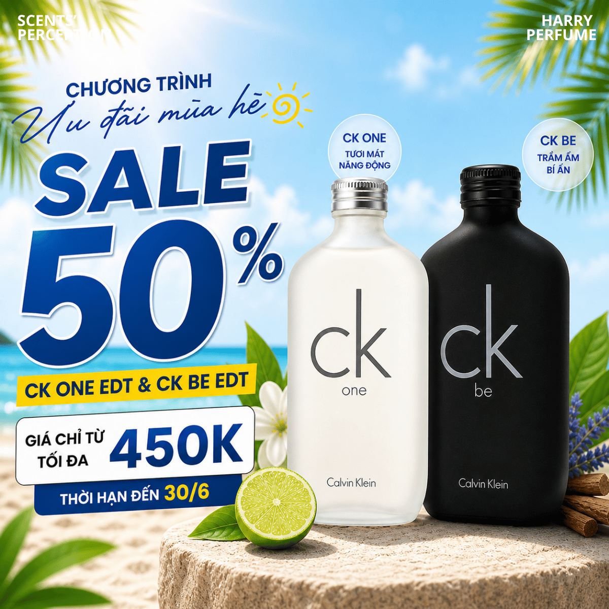 Chương trình Sale 50% CK ONE EDT và CK BE EDT tối đa 450K ưu đãi mùa hè