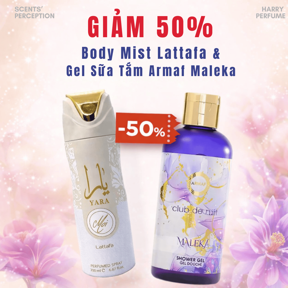 Giảm 50% Body Mist Lattafa & Gel Sữa Tắm Armaf Maleka
