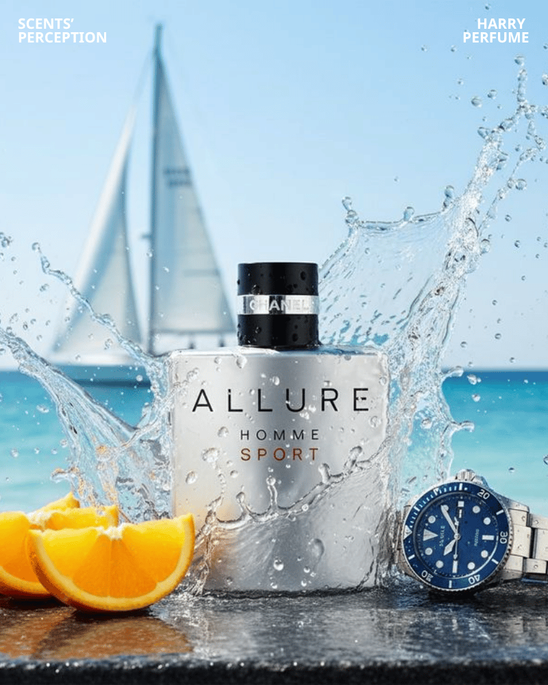 Chanel Allure Homme Sport EDT mở đầu tươi mát với cam quýt, biển, chuyển sang tiêu, Neroli, gỗ tuyết tùng và kết lại bằng xạ hương, hổ phách ấm áp