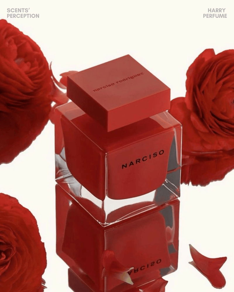 Narciso Rouge nổi bật với hoa hồng, iris và xạ hương, mang mùi hương ấm áp, gợi cảm, phù hợp buổi tối.
