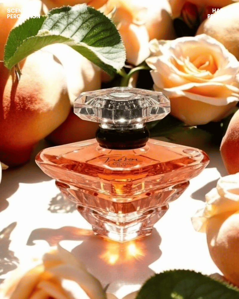 Trong những phút đầu, đào là thành phần dễ nhận biết nhất của Lancôme Trésor EDP. Tuy nhiên, đây không phải mùi đào tươi, mọng nước hoặc có cảm giác lạnh như nước trái cây.  Đào trong Trésor mang sắc thái chín mềm, ngọt và hơi cô đặc. Hoa mơ bổ sung cảm giác trái cây – hoa cỏ nhẹ nhàng, giúp phần mở đầu có độ sáng nhất định nhưng không phát triển theo hướng tươi mát.  Người mới làm quen với nước hoa cổ điển có thể cảm thấy lớp hương đầu tương đối đậm. Sự kết hợp giữa đào chín và hương phấn tạo cảm giác dày, tròn và có phần giống mỹ phẩm cao cấp. Trong thời tiết nóng, độ ngọt của đào có thể trở nên rõ hơn. Vì vậy, người dùng nên bắt đầu với lượng xịt vừa phải thay vì sử dụng nhiều ngay từ đầu.