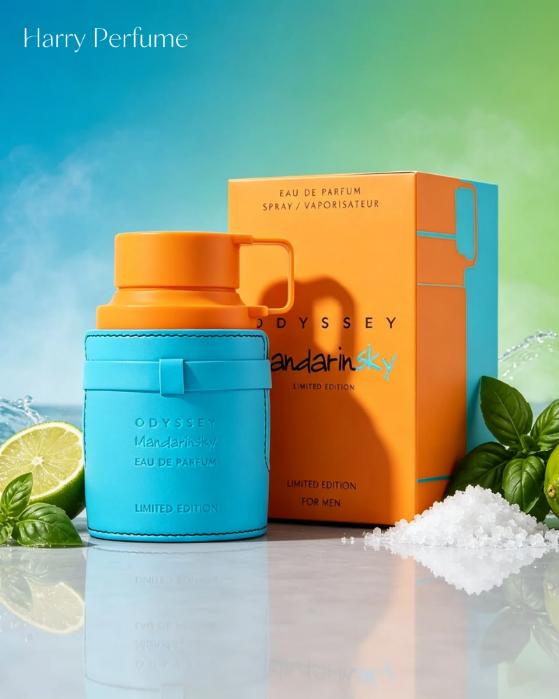 Armaf Odyssey Mandarin Sky Limited Edition EDP kết hợp cam quýt, caramel và gỗ, mang hương ngọt ấm, nam tính.
