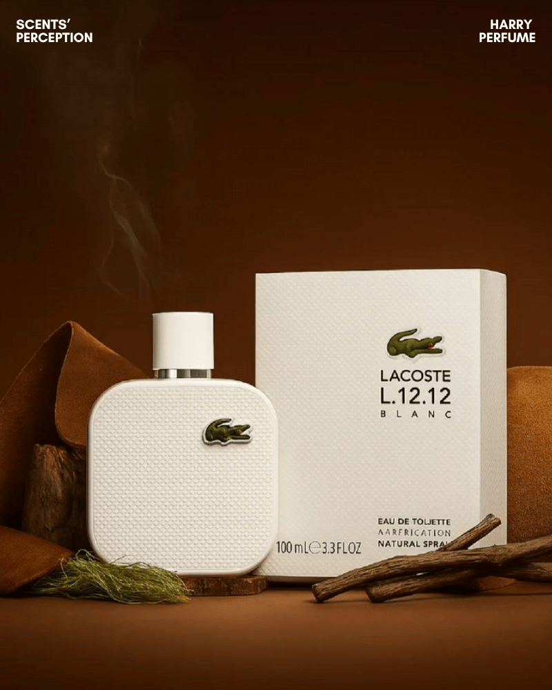 Lacoste L.12.12 Blanc kết hợp grapefruit, cardamom, vetiver và suede, tạo cảm giác sạch sẽ, woody aromatic, hợp ban ngày.