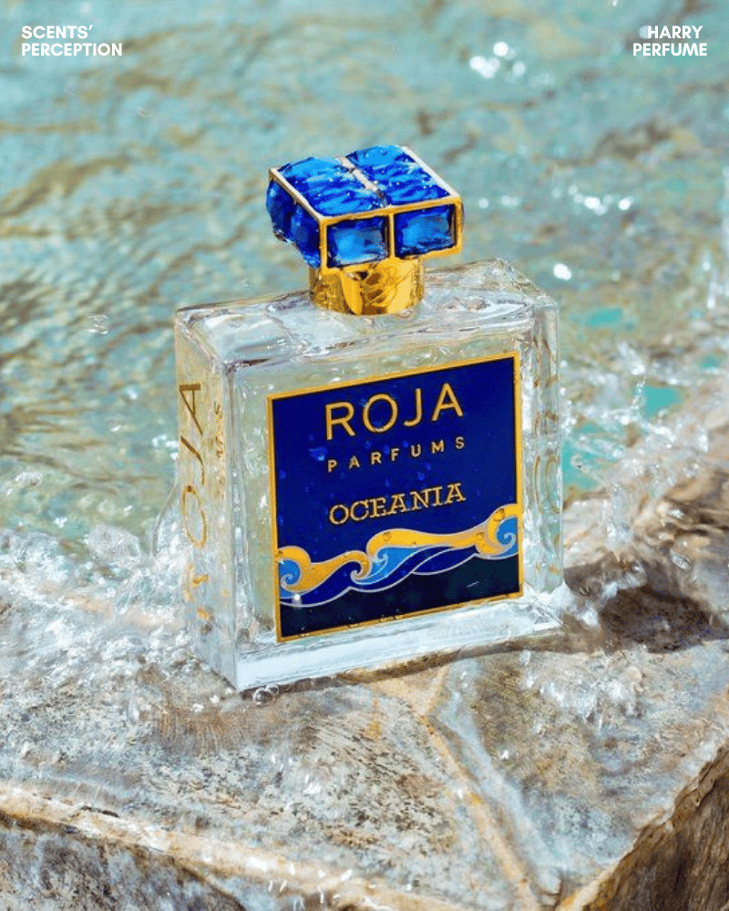 Roja Oceania Fullbox 100ml thiết kế vuông vức, thủy tinh trong suốt, nắp vàng sang trọng và hộp đầy đủ