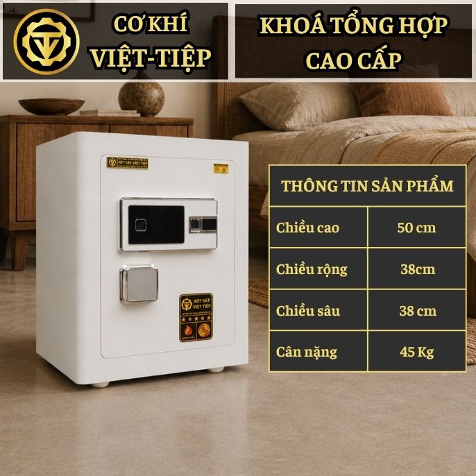 KÉT VIỆT TIỆP B50EVT_VÂN TAY + ĐIỆN TỬ_45Kg_BO GÓC KHÔNG BẢN LỀ