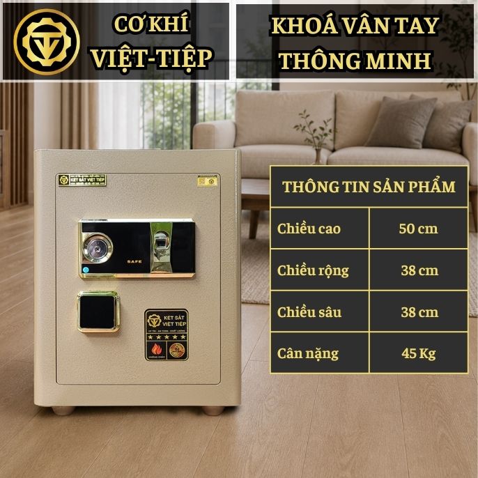 KÉT VIỆT TIỆP B50VT_KHOÁ VÂN TAY_45Kg_BO GÓC KHÔNG BẢN LỀ