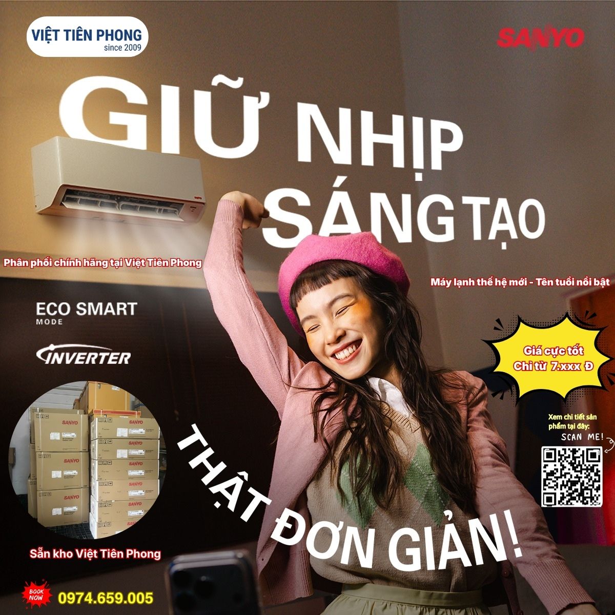 Máy Lạnh SANYO Inverter – Giữ Nhịp Sáng Tạo, Làm Mát Hiệu Quả, Giá Tốt Tại Việt Tiên Phong
