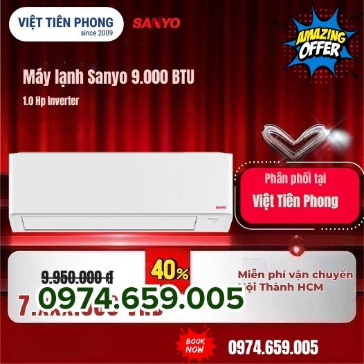 Máy lạnh Sanyo 9.000 BTU 1.0HP Inverter – Ưu đãi giảm đến 40%