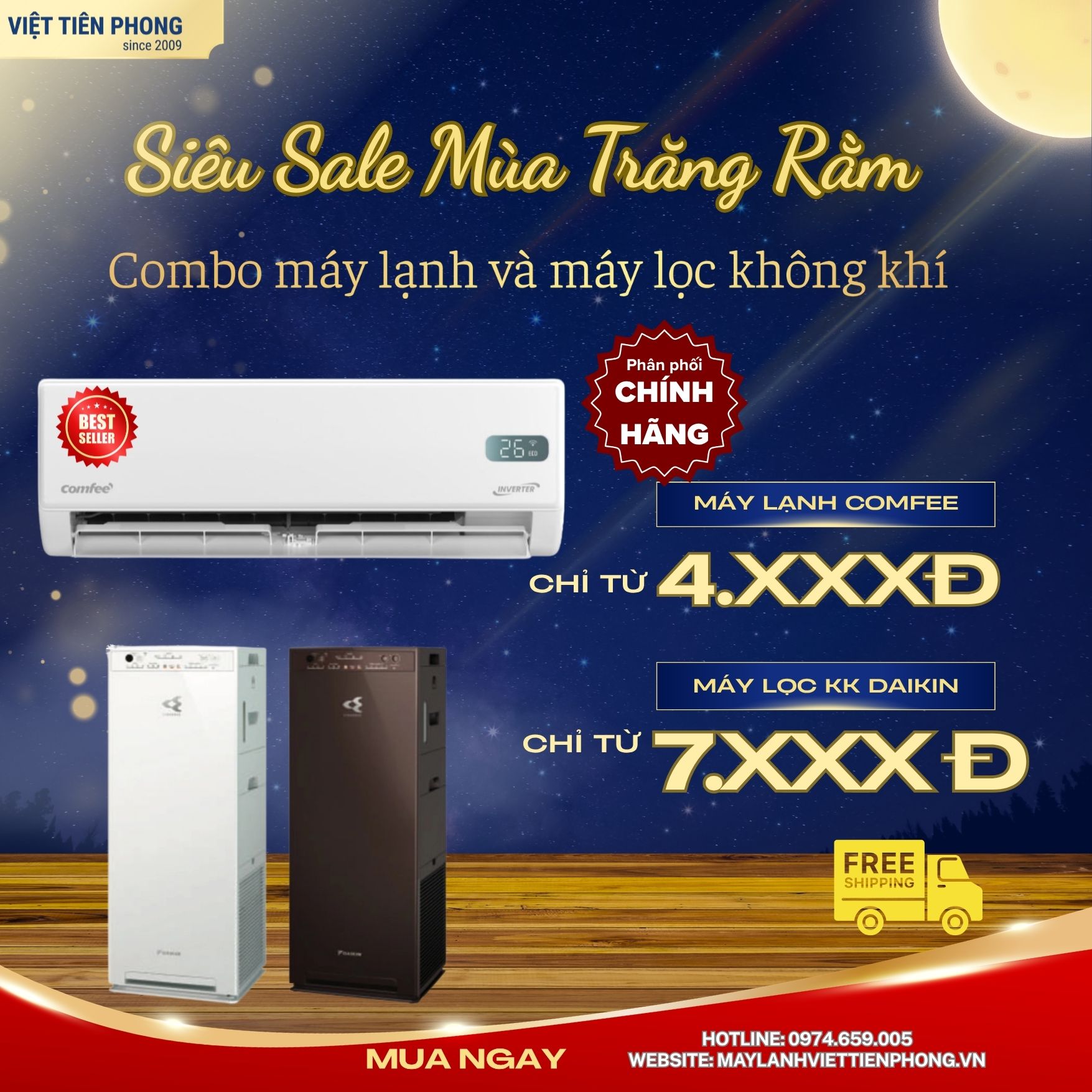 Siêu Sale Mùa Trăng Rằm – Combo Máy Lạnh Comfee & Máy Lọc Không Khí Daikin Giá Tốt