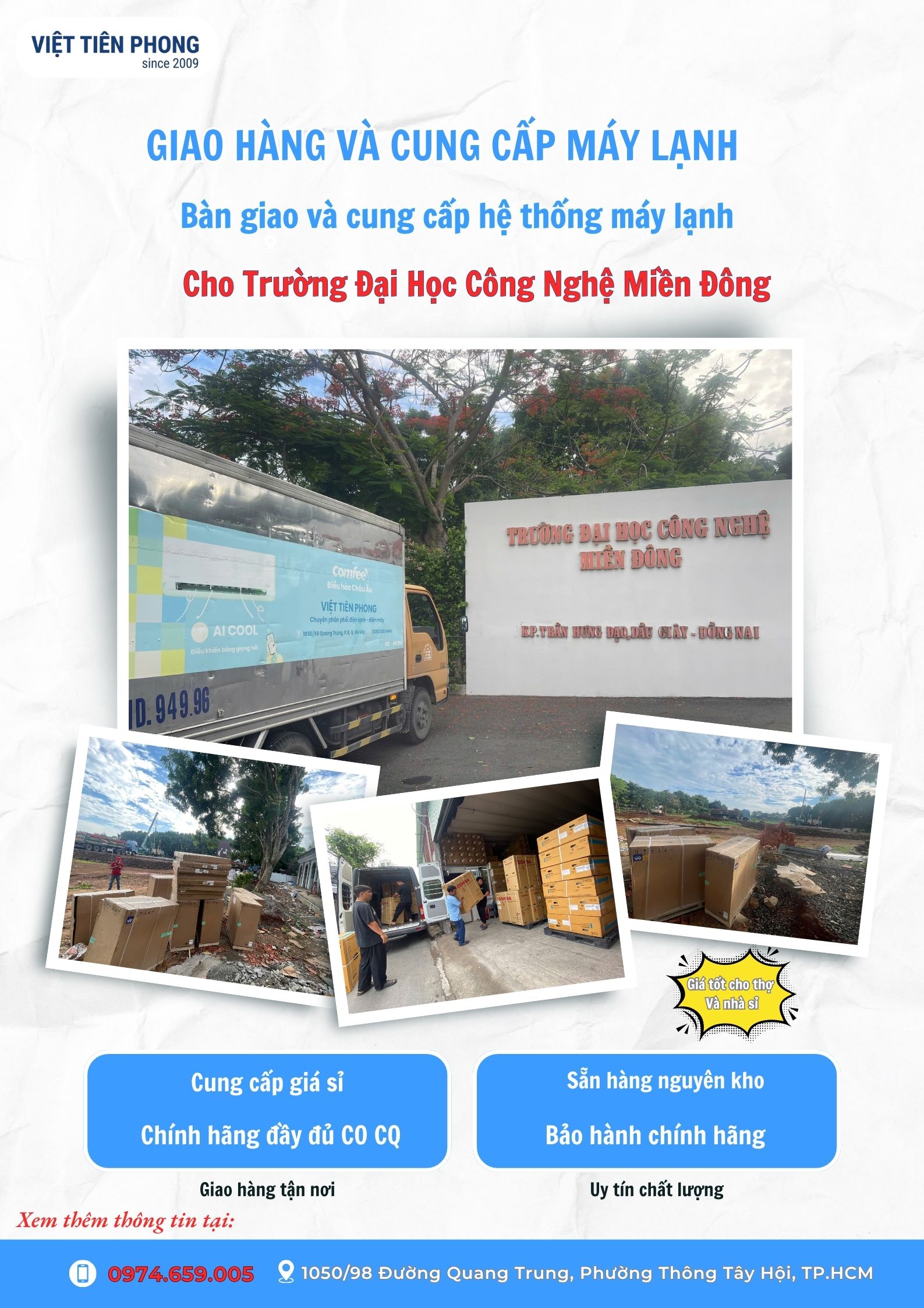 Giao Hàng Và Cung Cấp Hệ Thống Máy Lạnh Cho Trường Đại Học Công Nghệ Miền Đông