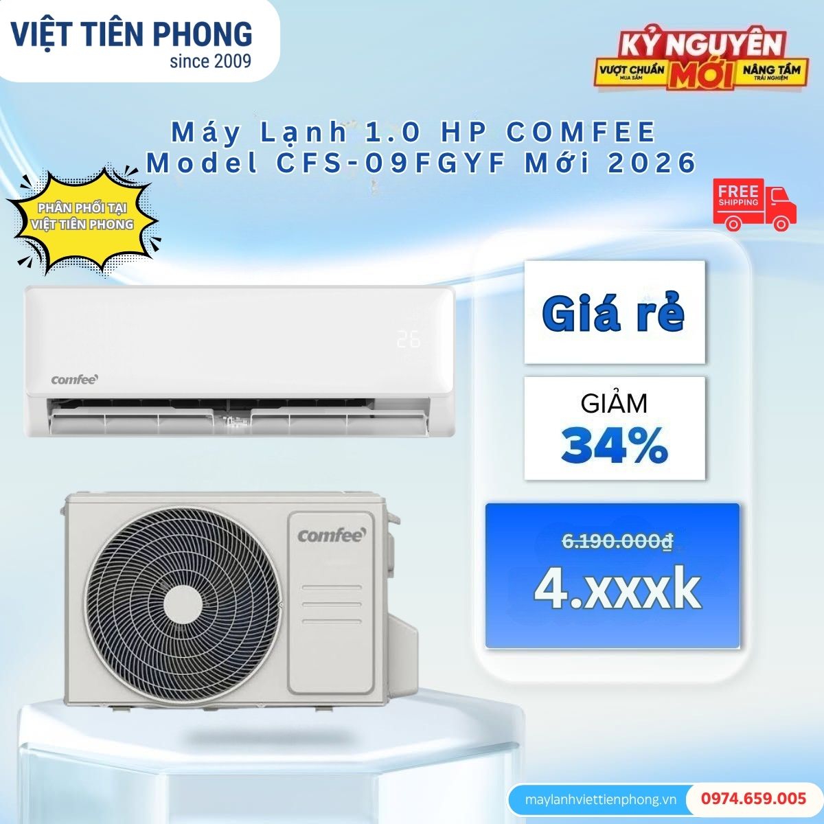 Máy Lạnh Comfee 1.0HP CFS-09FGYF Mới 2026 Giá Rẻ, Giảm Đến 34% Tại Việt Tiên Phong