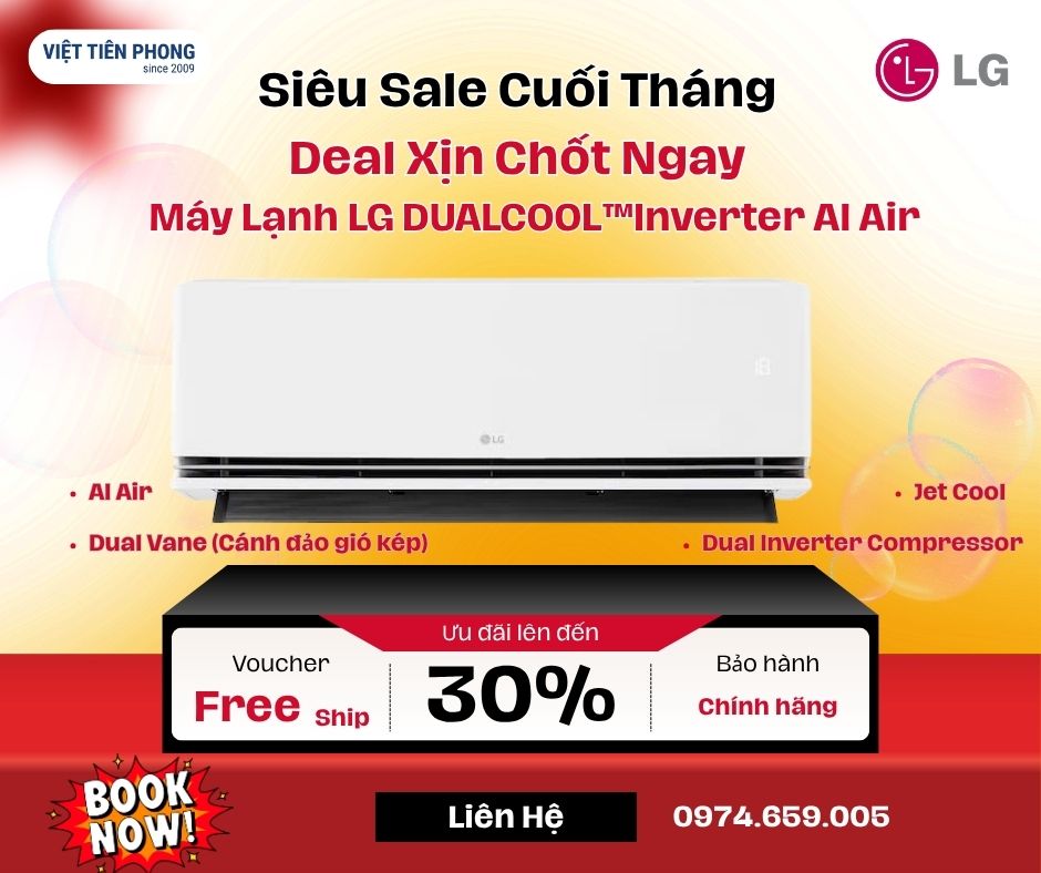 Máy lạnh LG DUALCOOL Inverter AI Air 1 HP IDC09M1 Model 2025 – Làm lạnh thông minh, tiết kiệm điện