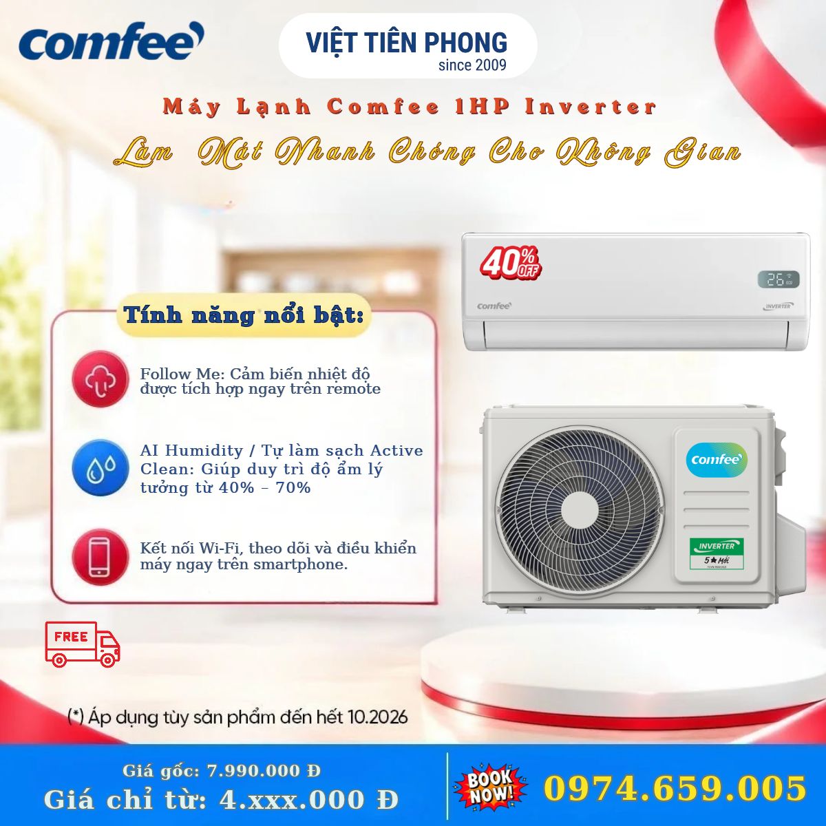 Máy lạnh Comfee 1HP Inverter – Làm mát thông minh, giá tốt tại Việt Tiên Phong
