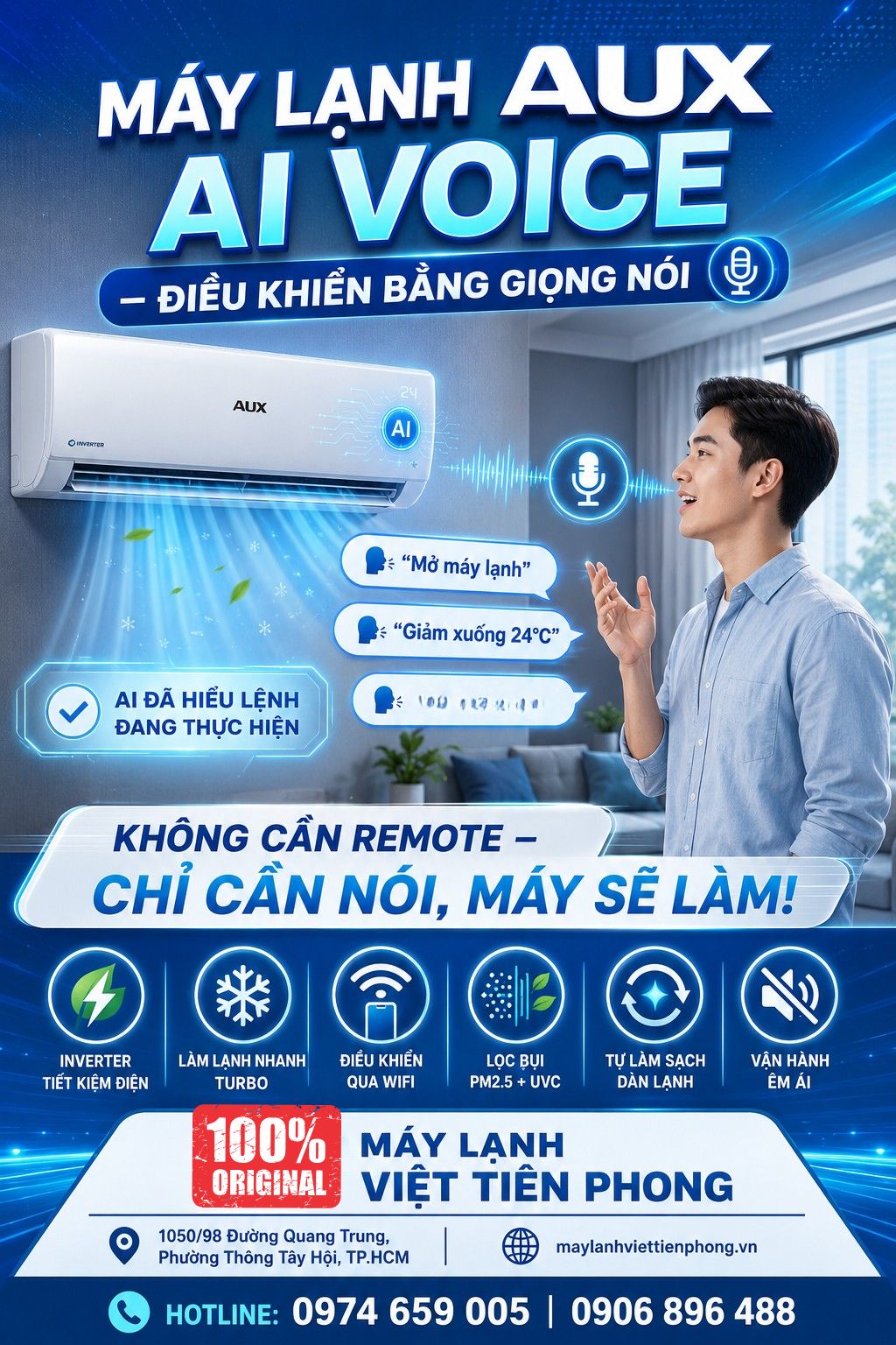 Máy lạnh AUX Inverter AI Voice 2025 – Điều khiển bằng giọng nói, tiết kiệm điện vượt trội