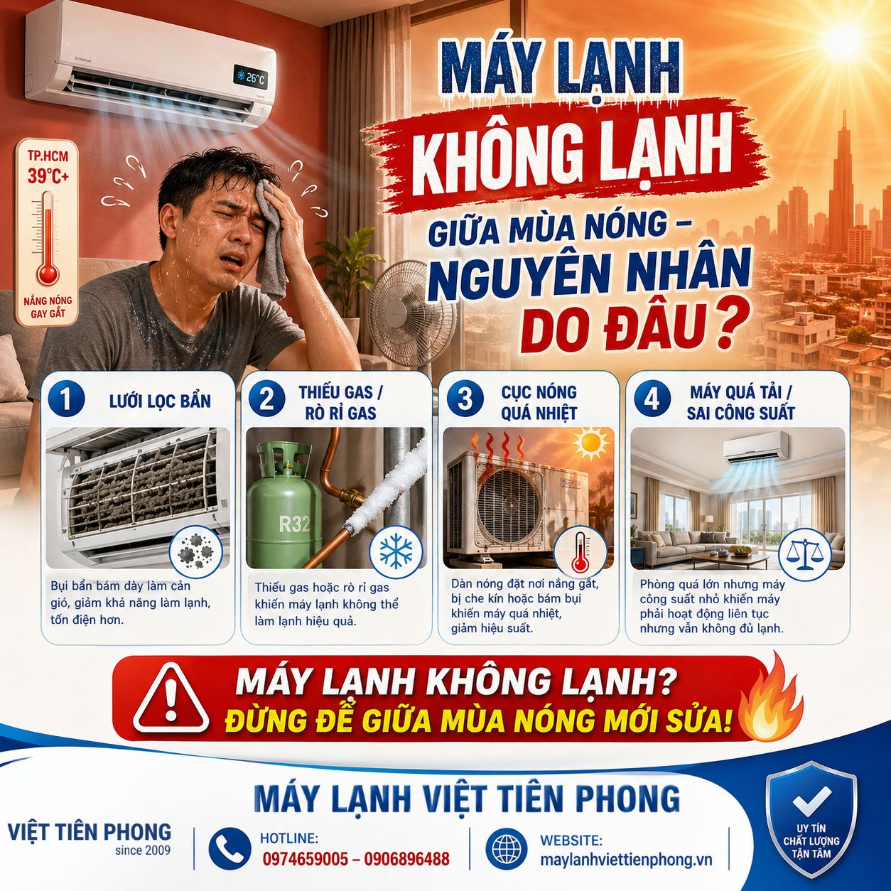 Máy lạnh không lạnh giữa mùa nóng ? Nguyên nhân phổ biến và cách xử lý nhanh tại nhà