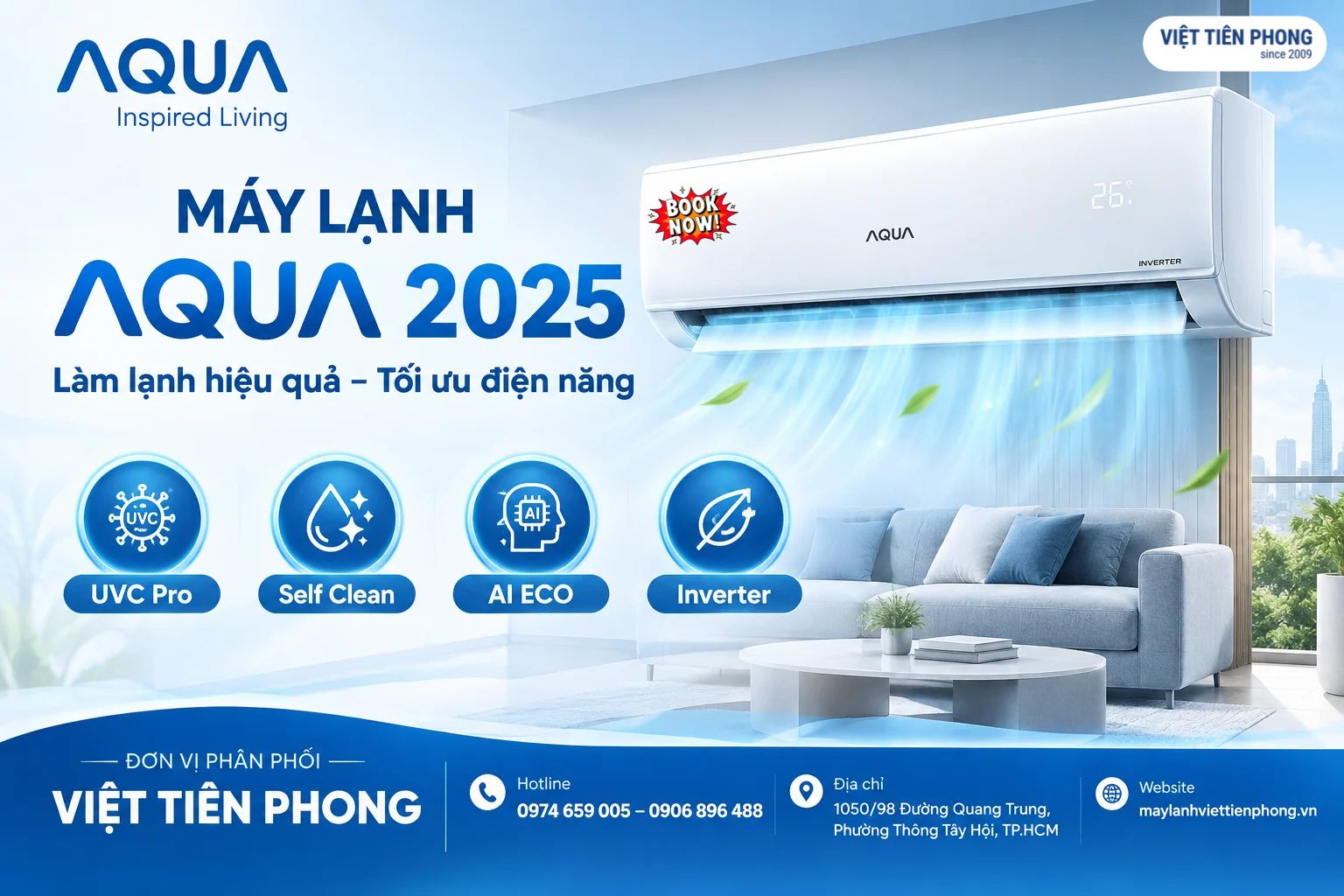 Máy Lạnh AQUA 2025 – Công Nghệ Hiện Đại, Làm Lạnh Hiệu Quả, Tiết Kiệm Điện
