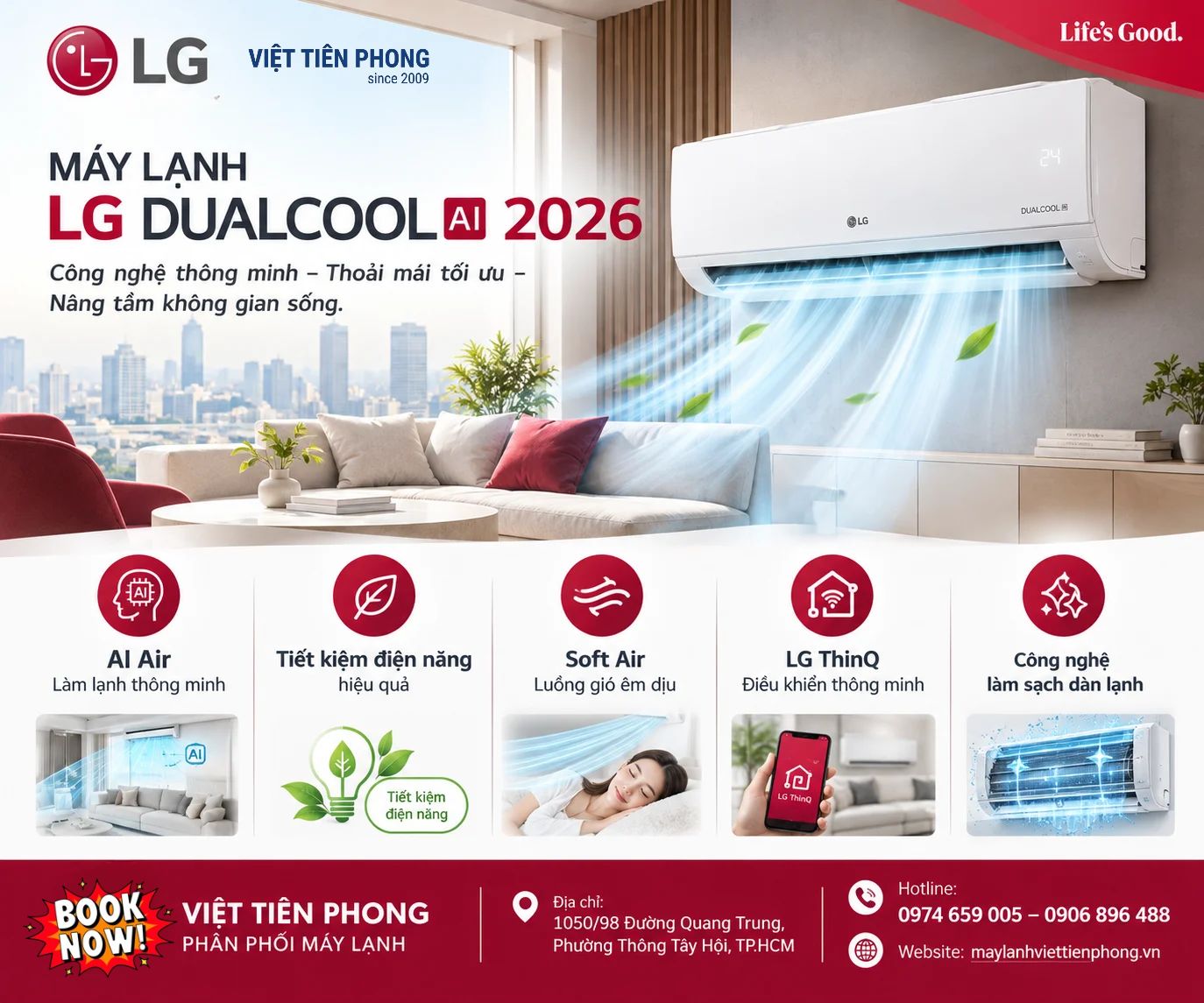 Máy Lạnh LG DUALCOOL AI 2026 – Làm Lạnh Thông Minh, Tối Ưu Tiện Nghi