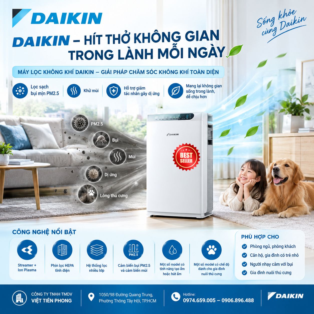 Máy lọc không khí Daikin: Giải pháp chăm sóc không khí trong nhà cho gia đình hiện đại