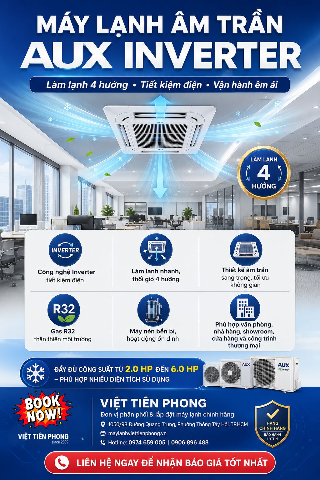 Máy Lạnh Âm Trần AUX Inverter – Giải Pháp Làm Mát Hiệu Quả Cho Văn Phòng Và Không Gian Thương Mại