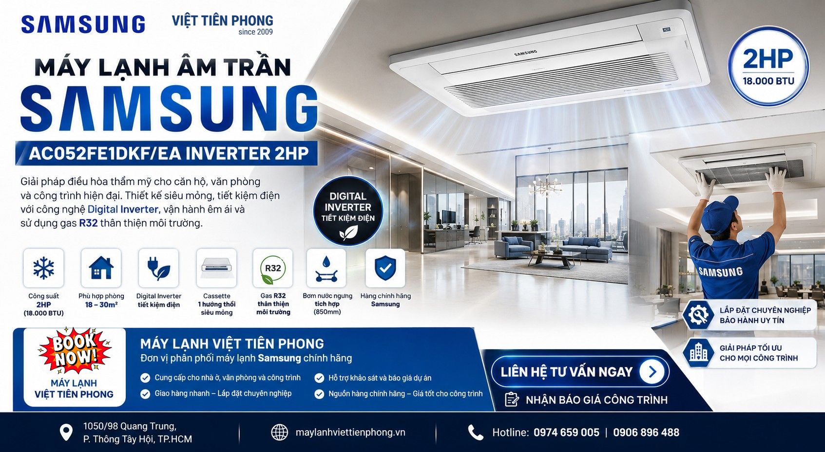 Máy Lạnh Âm Trần Samsung AC052FE1DKF/EA Inverter 2HP – Giải Pháp Điều Hòa Thẩm Mỹ Cho Không Gian Hiện Đại