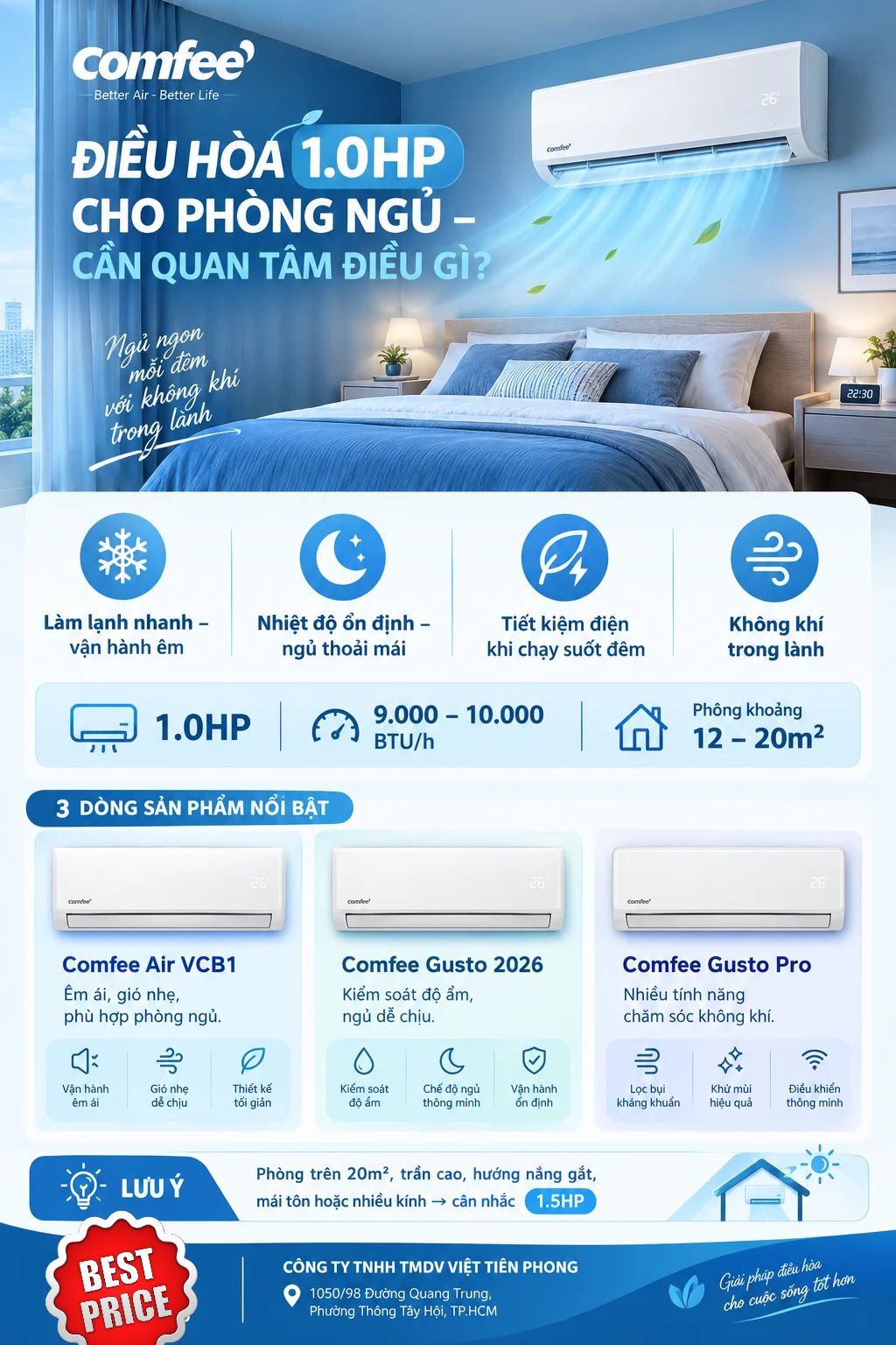 Máy lạnh 1.0HP cho phòng ngủ: Nên chọn thương hiệu nào?