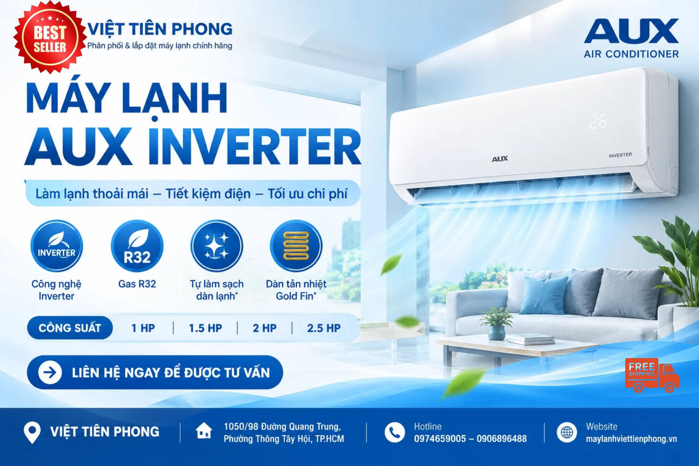 Máy Lạnh Treo Tường AUX Inverter: Ưu Điểm, Các Dòng Máy Và Giá Tham Khảo