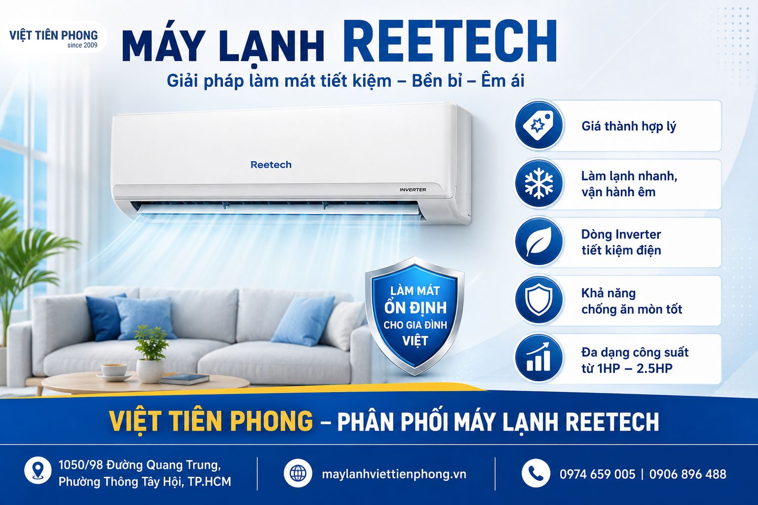 Máy lạnh Reetech – Điều hòa giá tốt, bền bỉ, phù hợp gia đình Việt