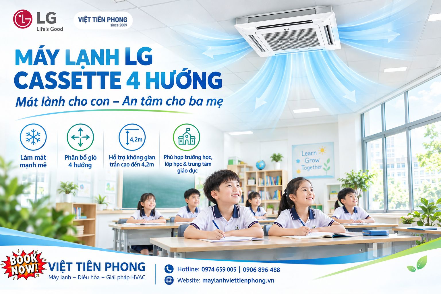Máy lạnh LG Cassette 4 hướng – Giải pháp làm mát hiệu quả cho trường học