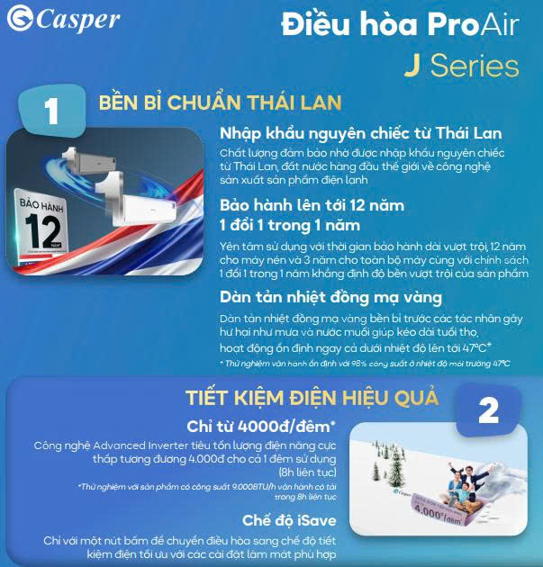 Máy lạnh ProAir J Series 2025 – Làm lạnh mạnh mẽ, tiết kiệm điện, nhập khẩu Thái Lan