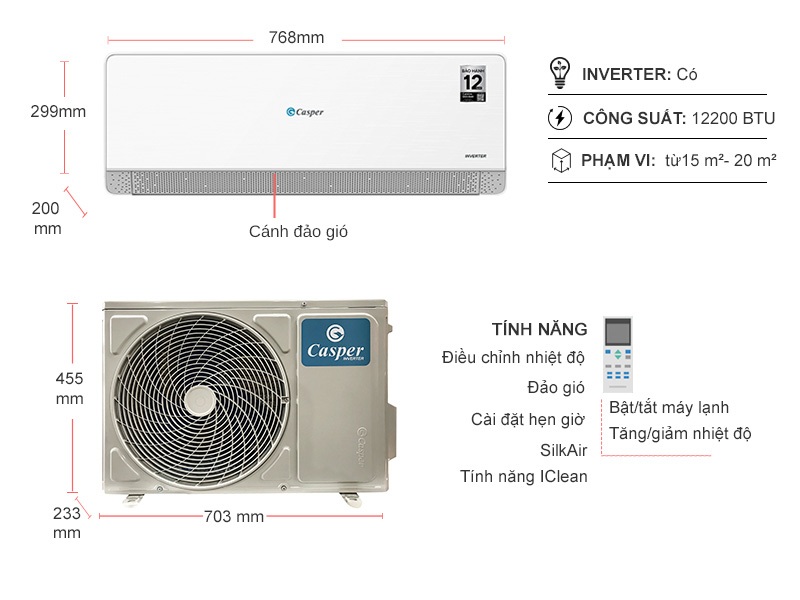 Máy Lạnh Casper Inverter 12200 BTU QC-12IS36