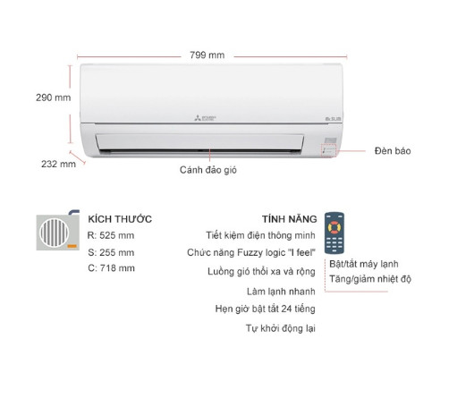 Mitsu Electric MS/MU-JS25VF - Tiêu chuẩn, 1.0HP (9.000BTU)
